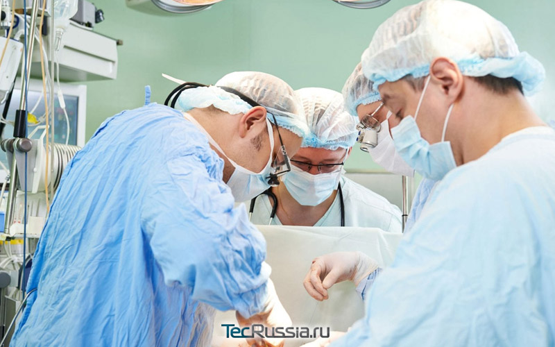 хирурги выполняют операцию по пластике леваторов